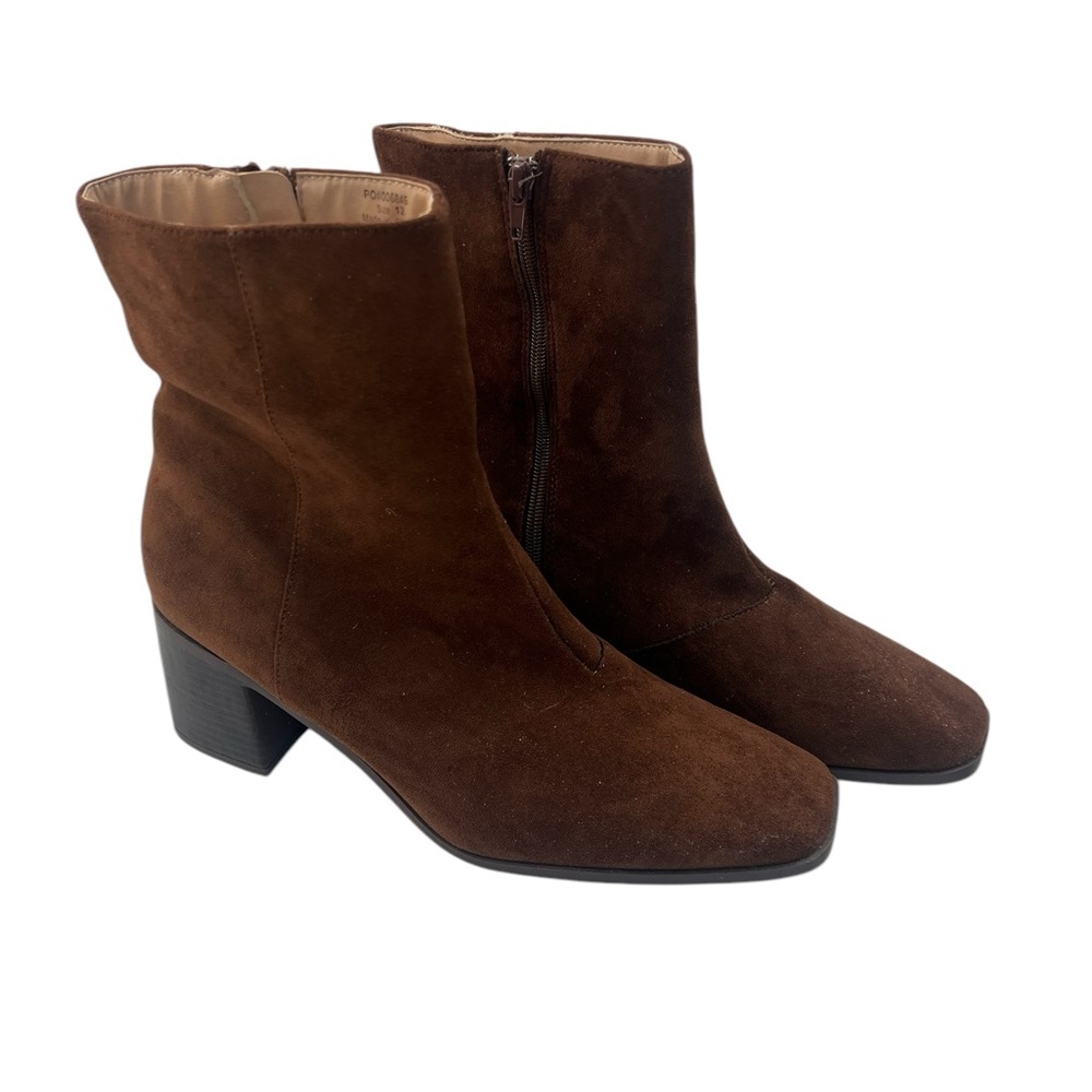 Brown Suede Mid-Heel Ankle Boots - Women